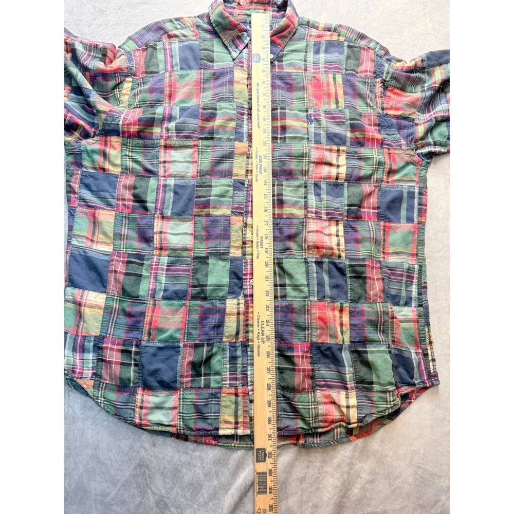 vtg 90s Polo Ralph Lauren Mens‎ sz XL Patchwork madras Plaid Button Down Shirt